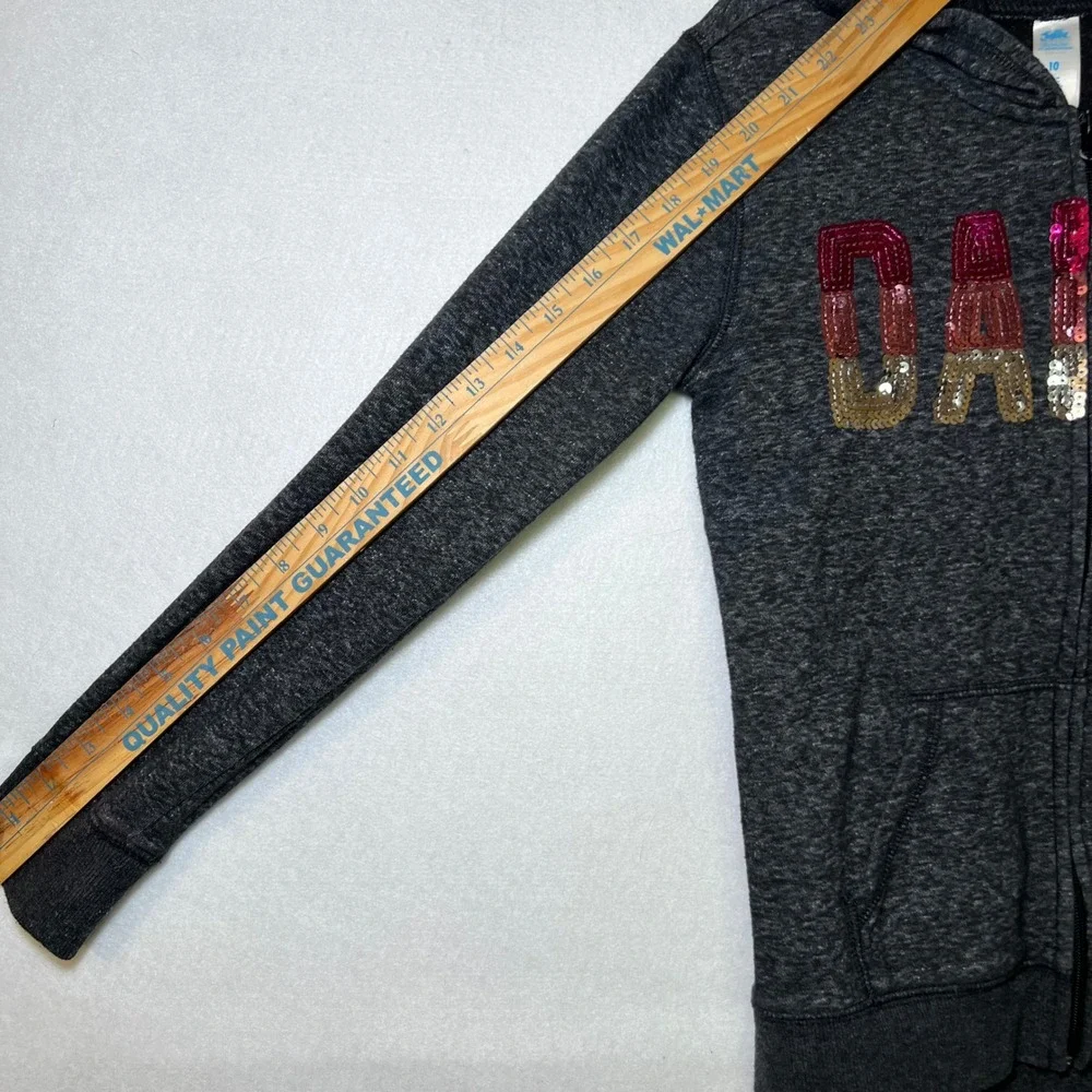 Justice Dance Sequin Zip Up Hoodie Charcoal Gray Heather Y2K Activewear Girls 10